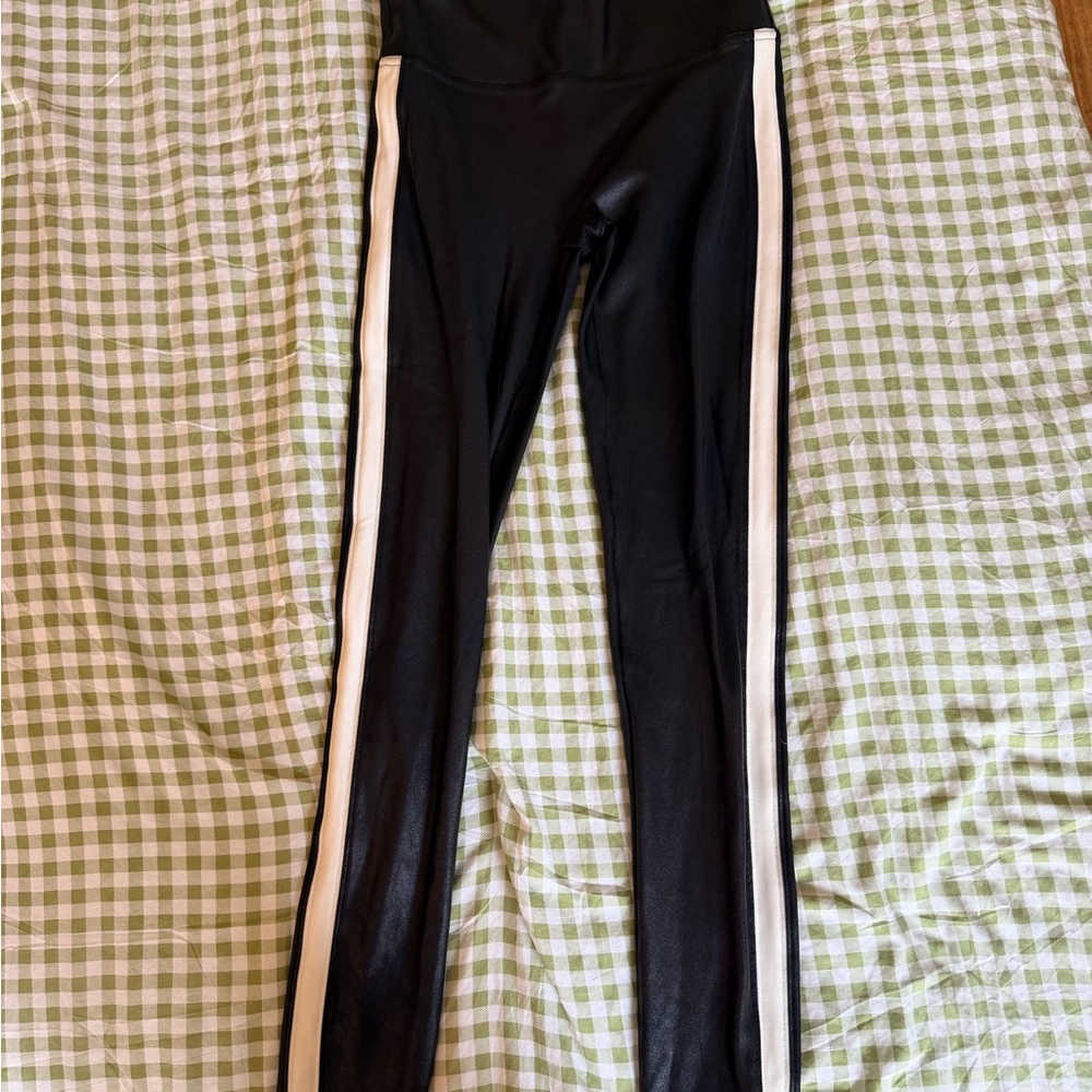 SPANX Black Leggings with White Stripes size small